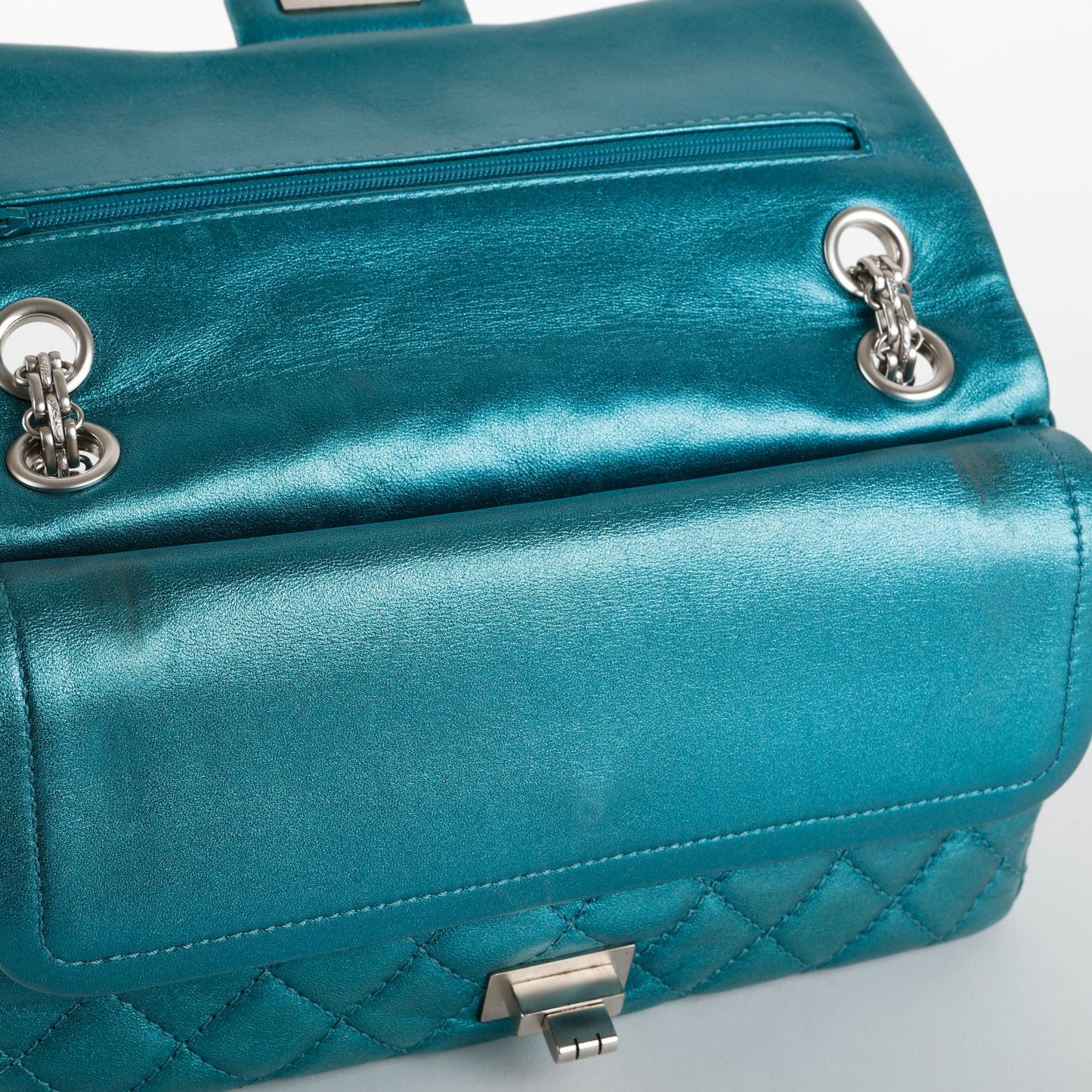 Medium Reissue 2.55 Double Flap, Metallic Turquoise Aged Calfskin