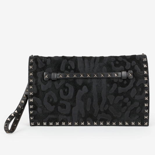 Camonior Patchwork Rockstud Clutch, Black
