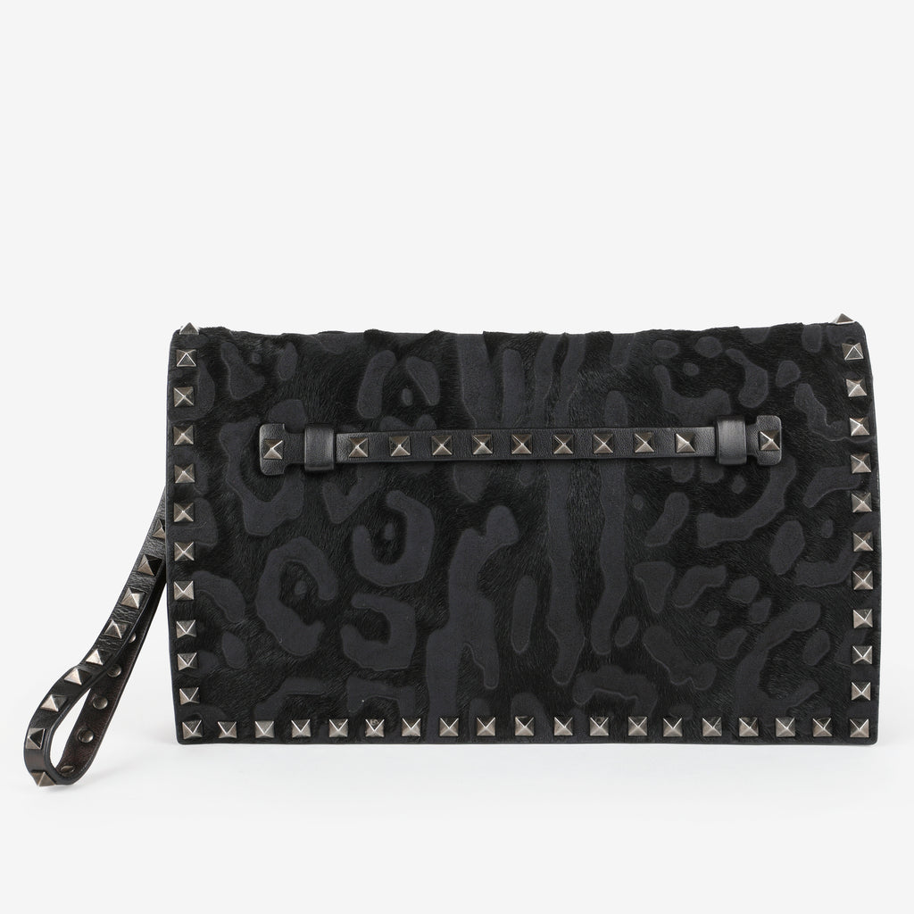 Camonior Patchwork Rockstud Clutch, Black