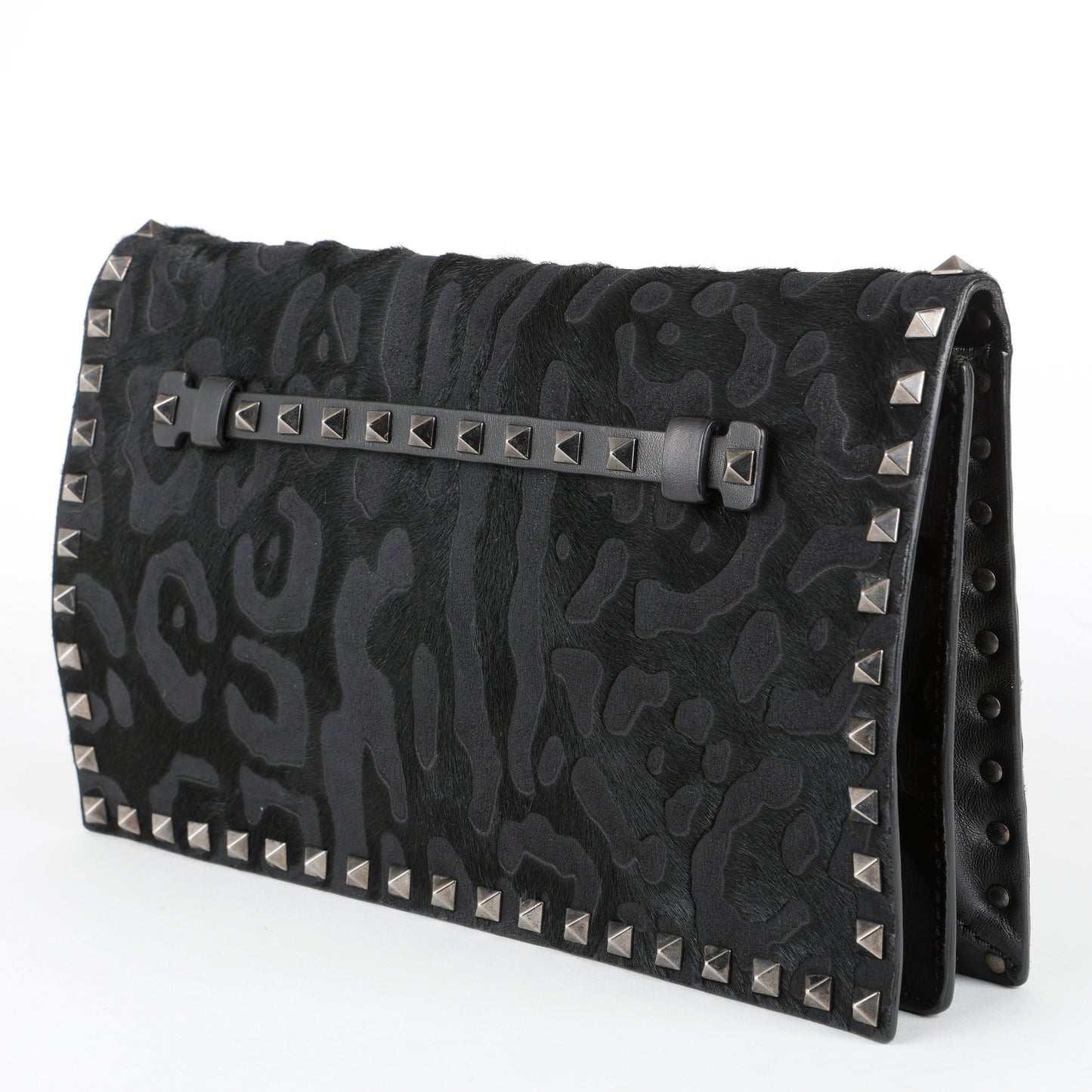 Camonior Patchwork Rockstud Clutch, Black