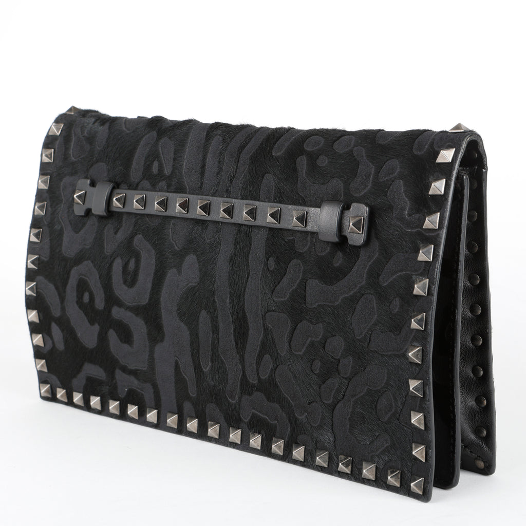 Camonior Patchwork Rockstud Clutch, Black