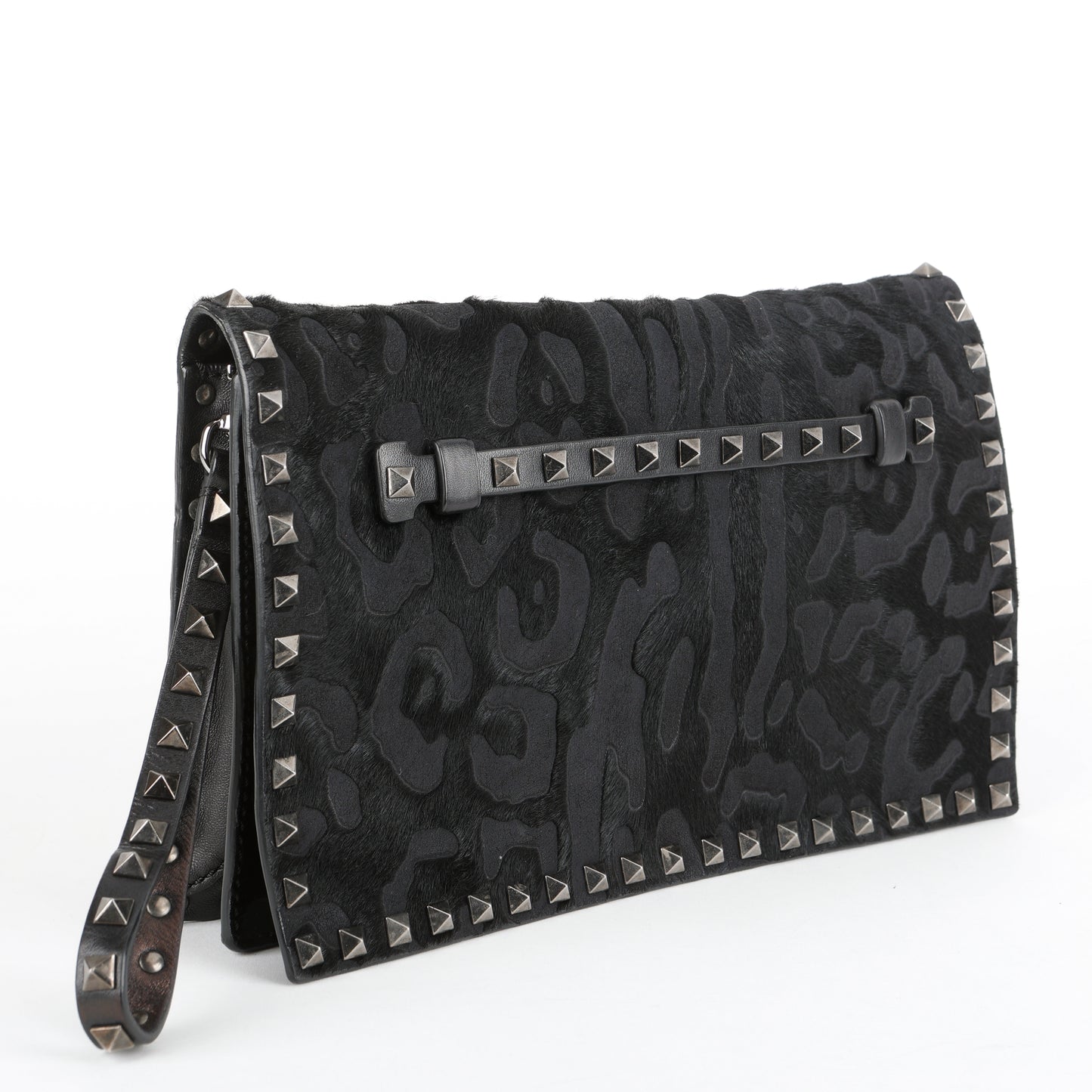 Camonior Patchwork Rockstud Clutch, Black