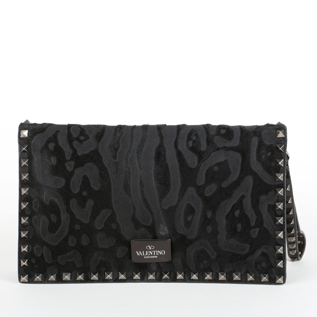 Camonior Patchwork Rockstud Clutch, Black