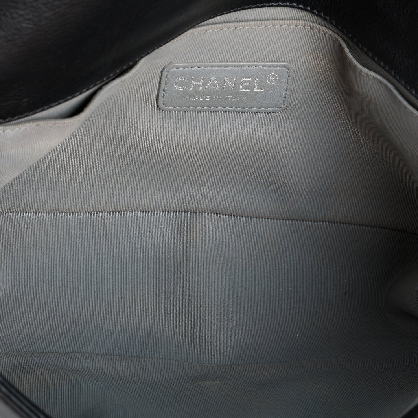 Medium Boy Bag, Black Goatskin Ruthenium Hardware