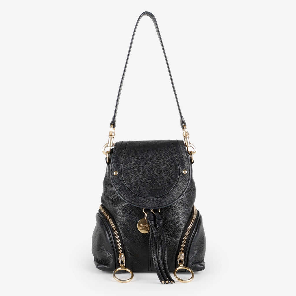 Olga Convertible Backpack, Black Calfskin