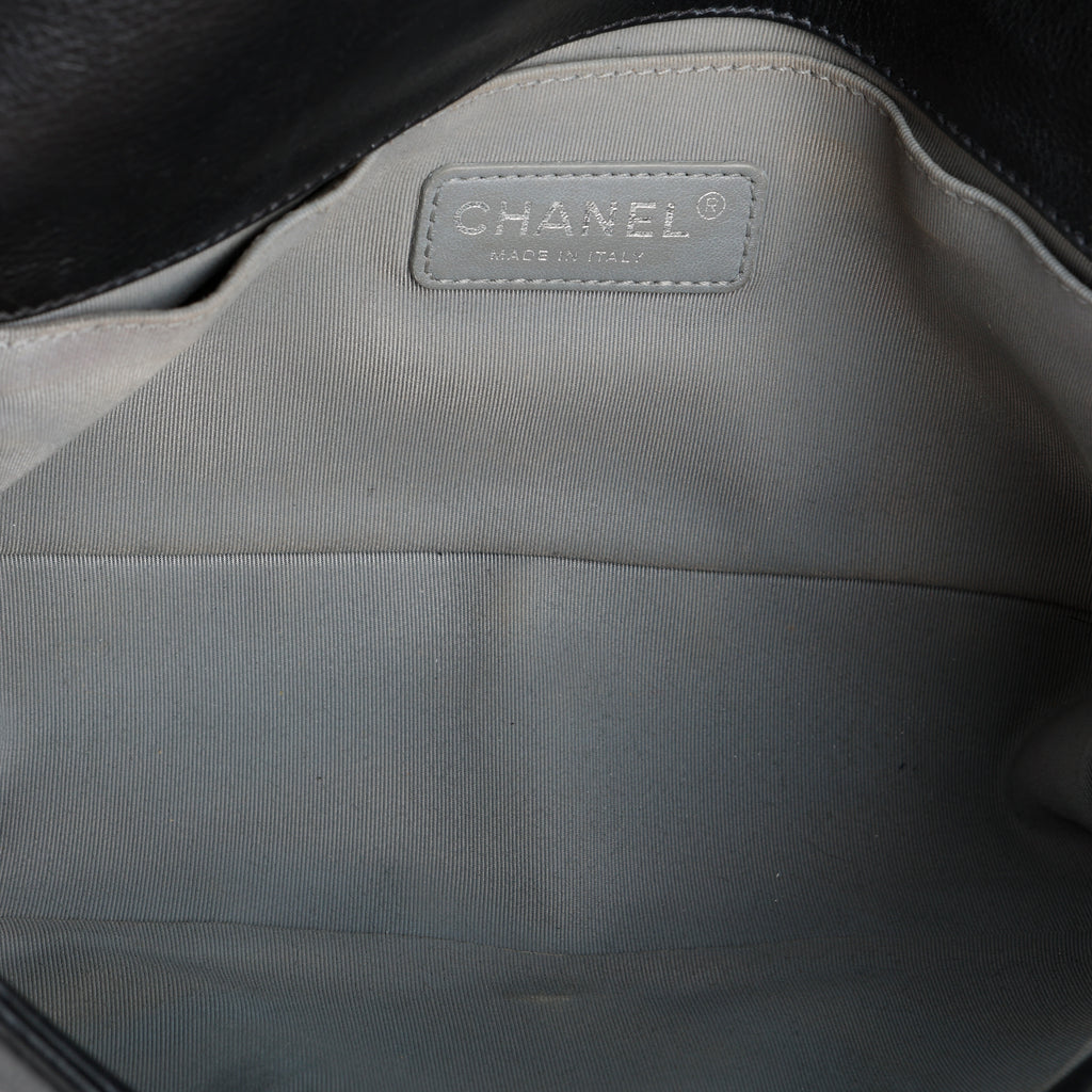 Medium Boy Bag, Black Goatskin Ruthenium Hardware
