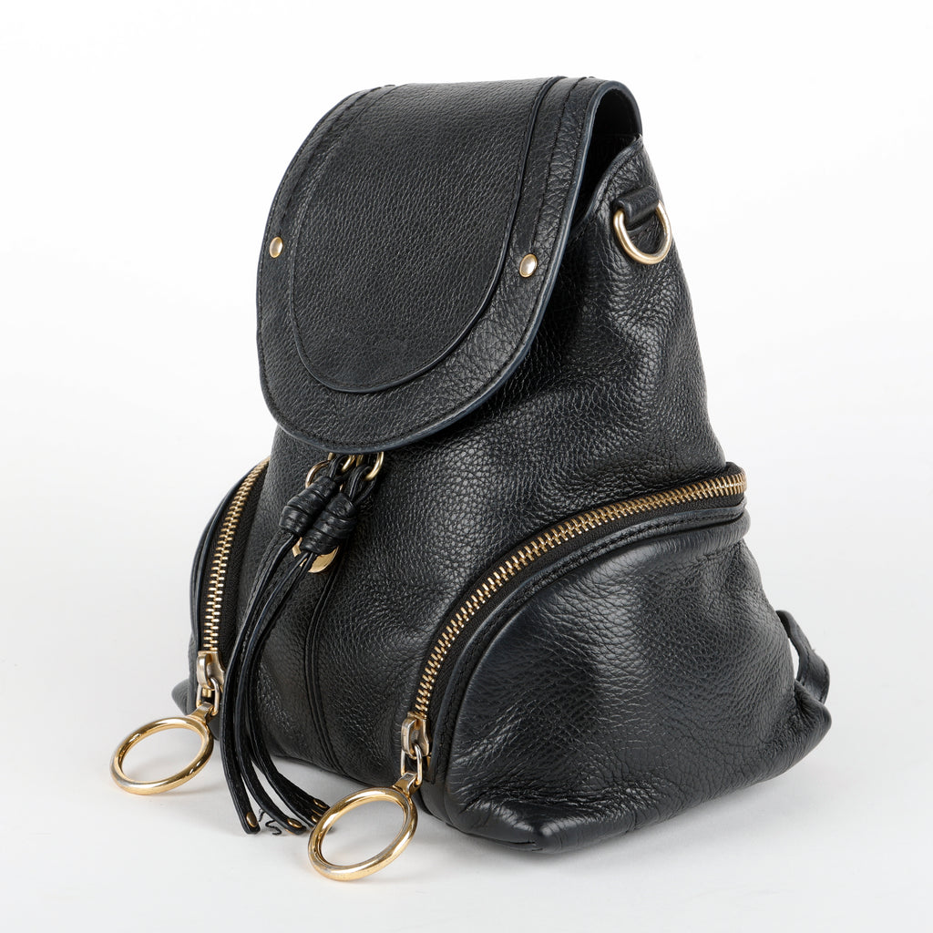 Olga Convertible Backpack, Black Calfskin