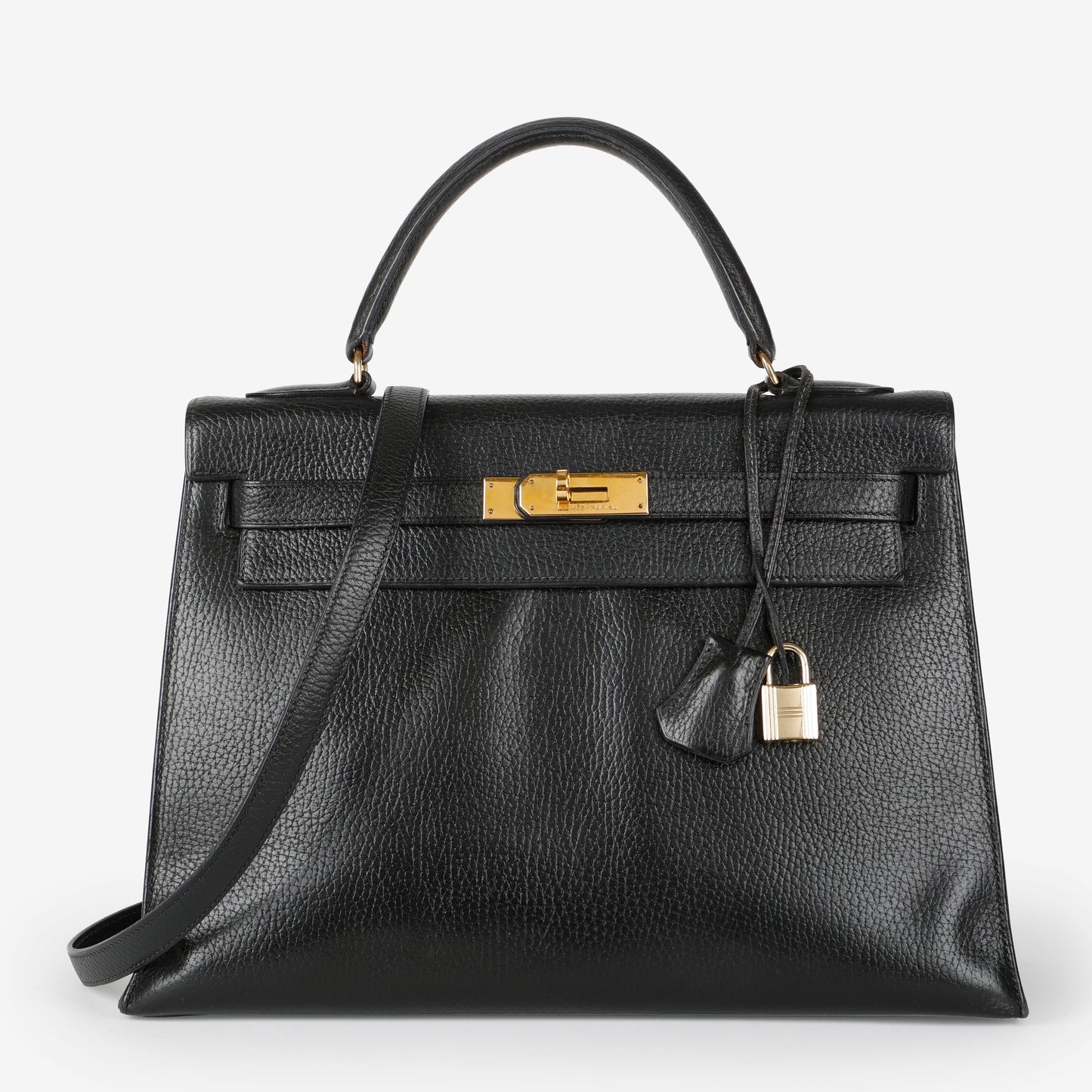 Kelly 32 Sellier, Black Ardennes, Gold Hardware Circle R (1988)