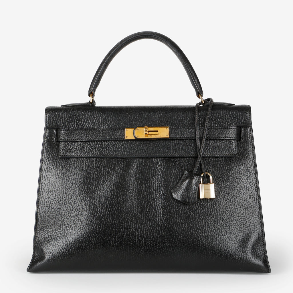Kelly 32 Sellier, Black Ardennes, Gold Hardware Circle R (1988)