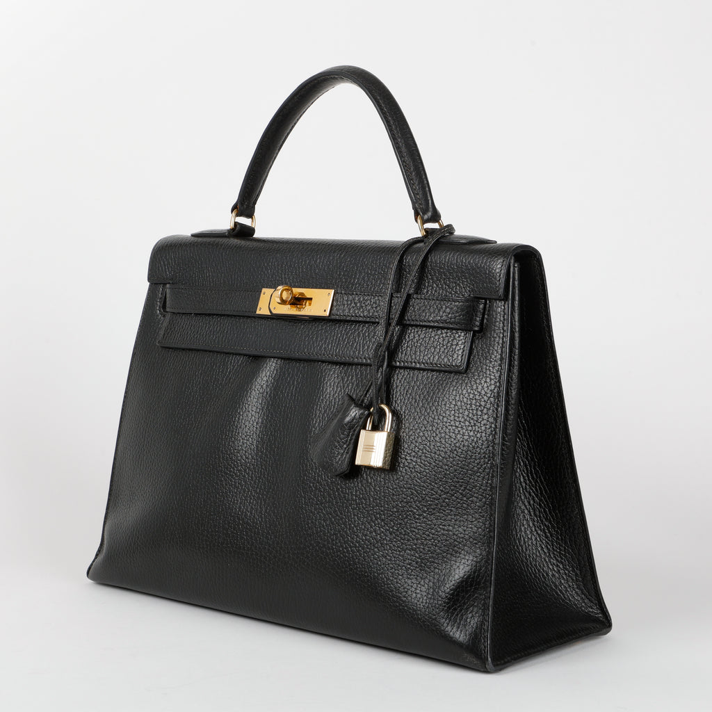 Kelly 32 Sellier, Black Ardennes, Gold Hardware Circle R (1988)