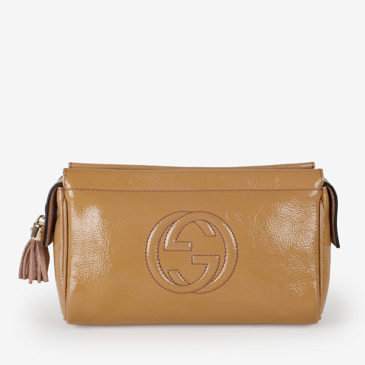 Soho Clutch, Tan Patent Calfskin