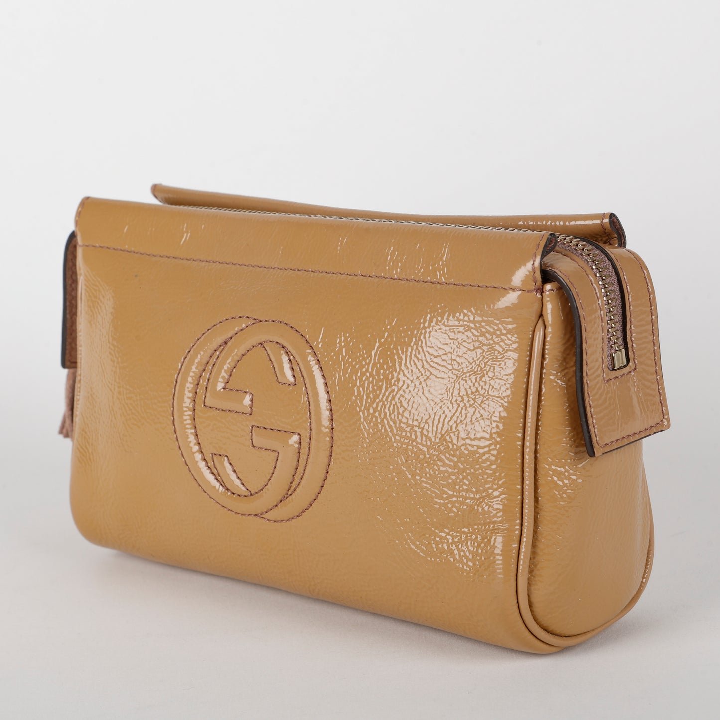 Soho Clutch, Tan Patent Calfskin