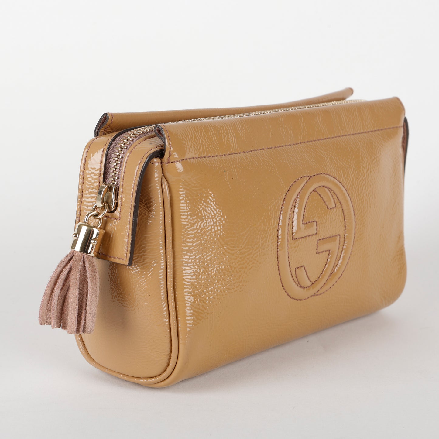 Soho Clutch, Tan Patent Calfskin