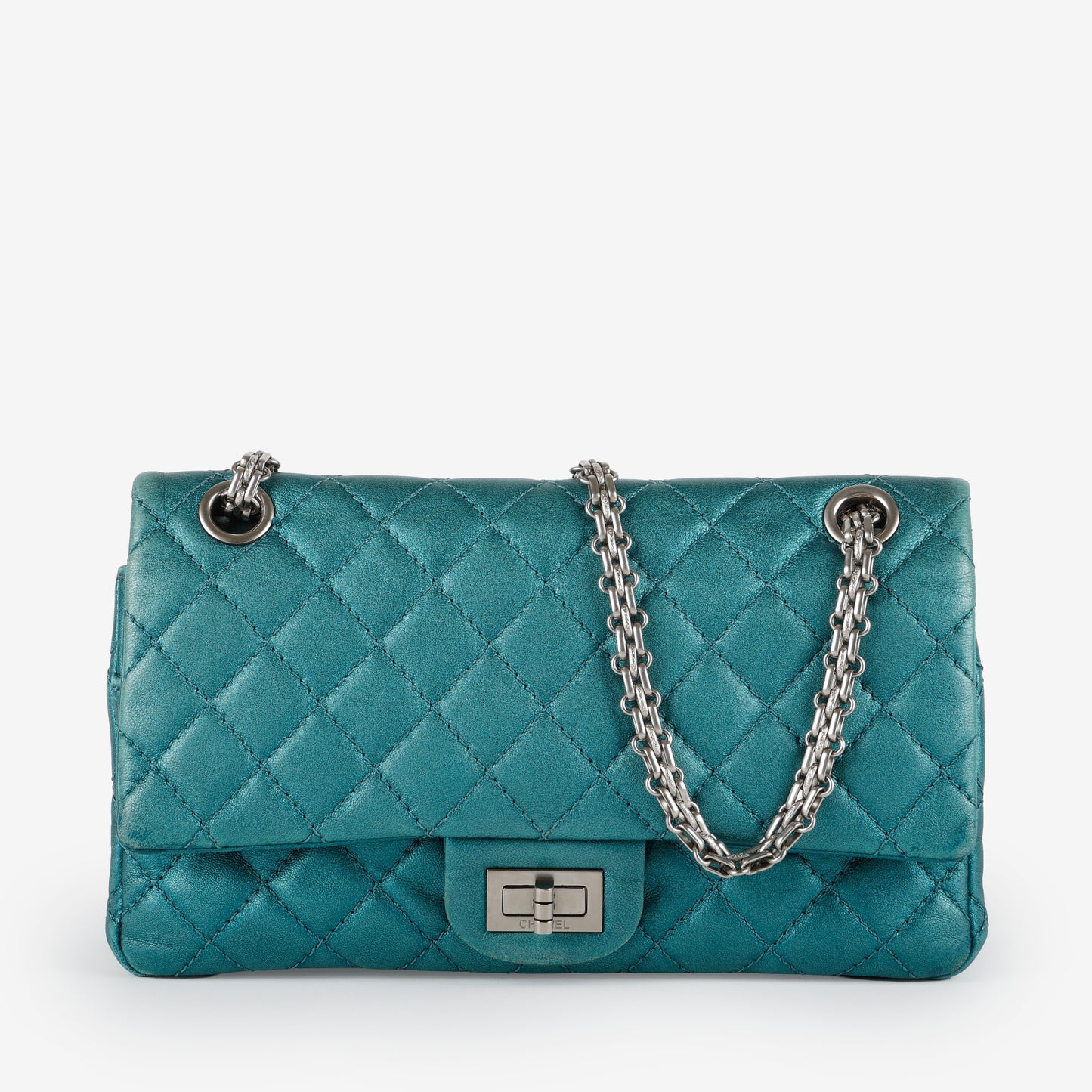 Medium Reissue 2.55 Double Flap, Metallic Turquoise Aged Calfskin