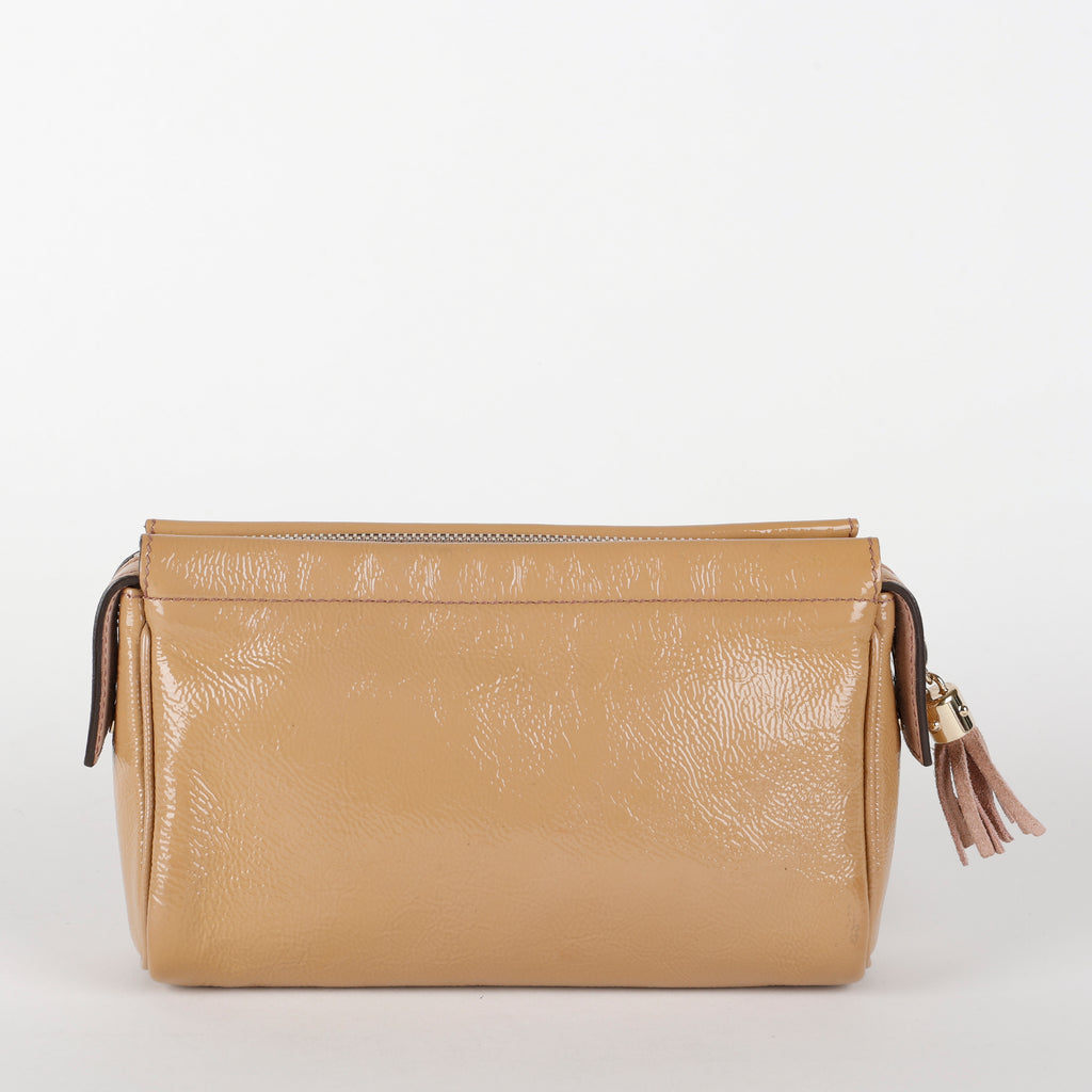 Soho Clutch, Tan Patent Calfskin