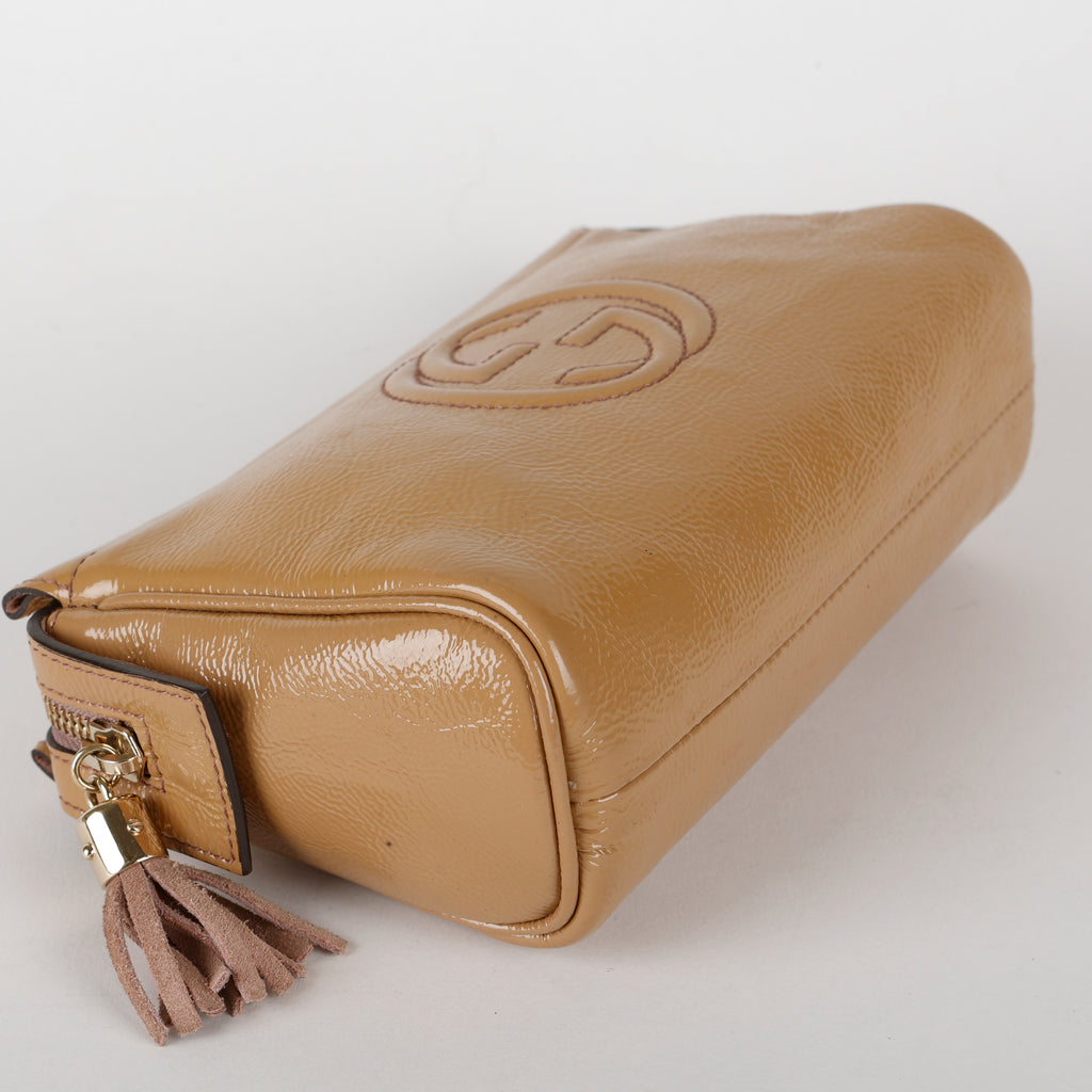 Soho Clutch, Tan Patent Calfskin