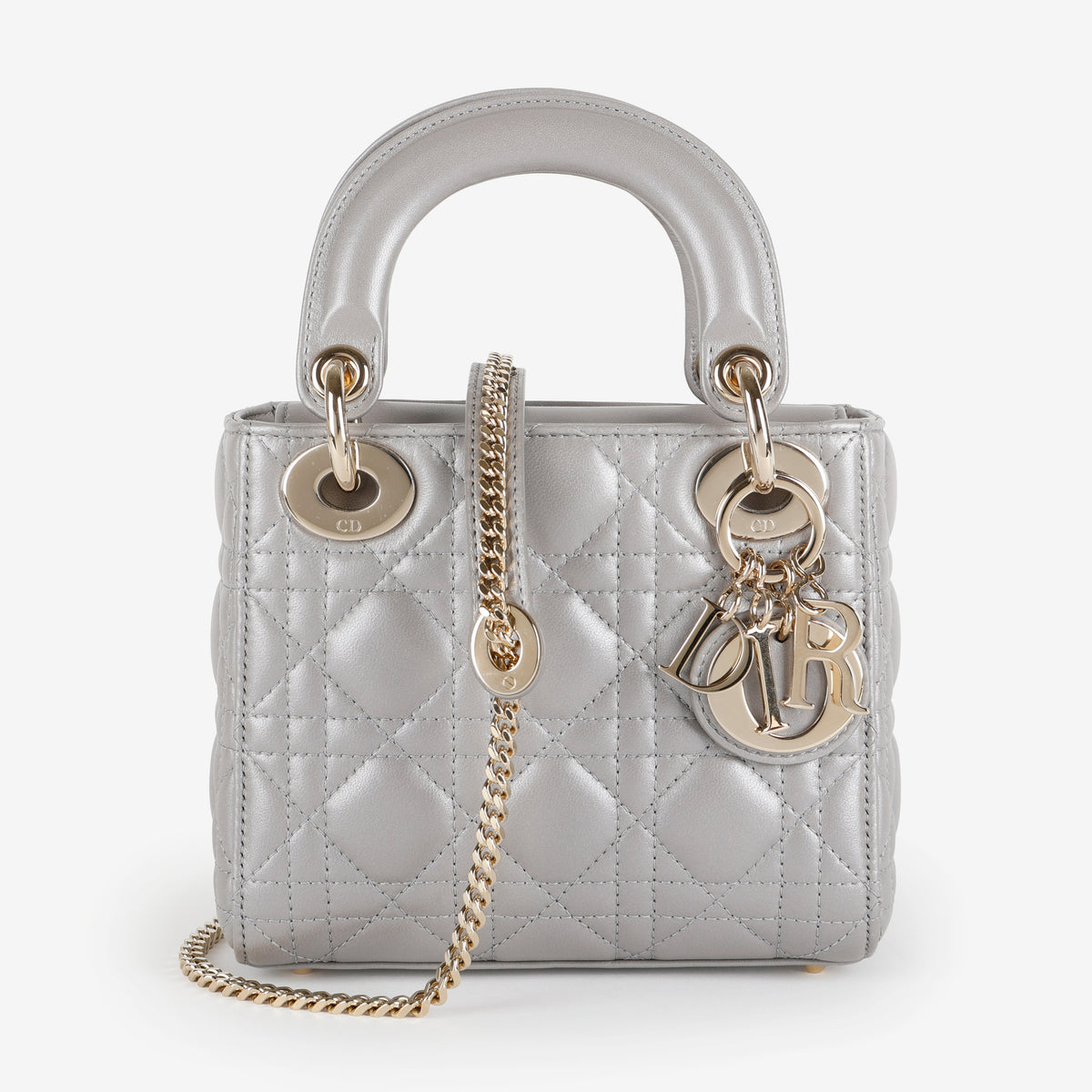 Mini Lady Dior, Metallic Gray Lambskin