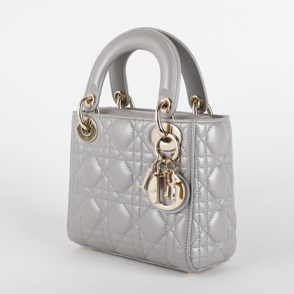 Mini Lady Dior, Metallic Gray Lambskin