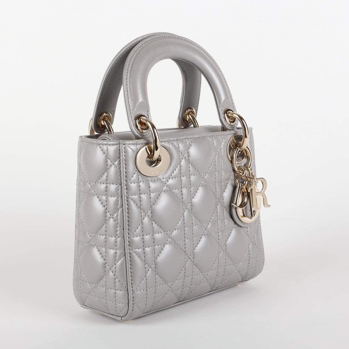 Mini Lady Dior, Metallic Gray Lambskin