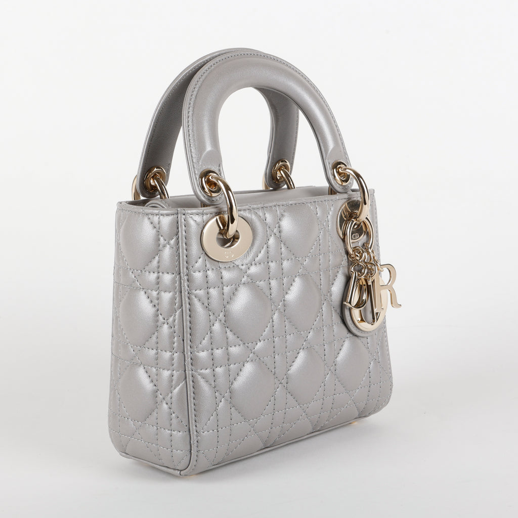Mini Lady Dior, Metallic Gray Lambskin