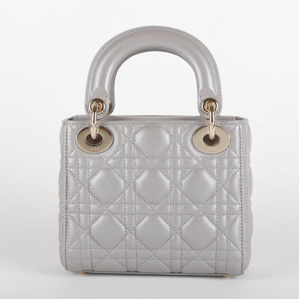 Mini Lady Dior, Metallic Gray Lambskin