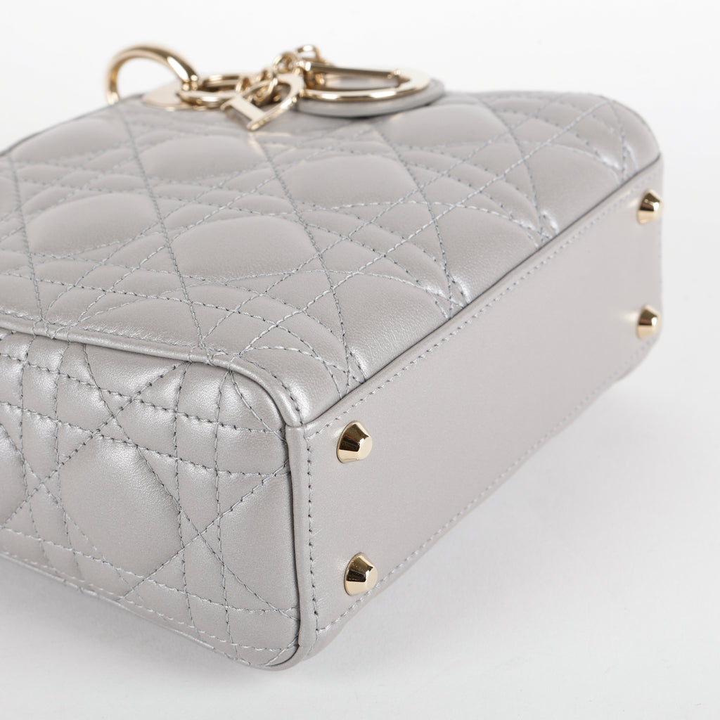 Mini Lady Dior, Metallic Gray Lambskin