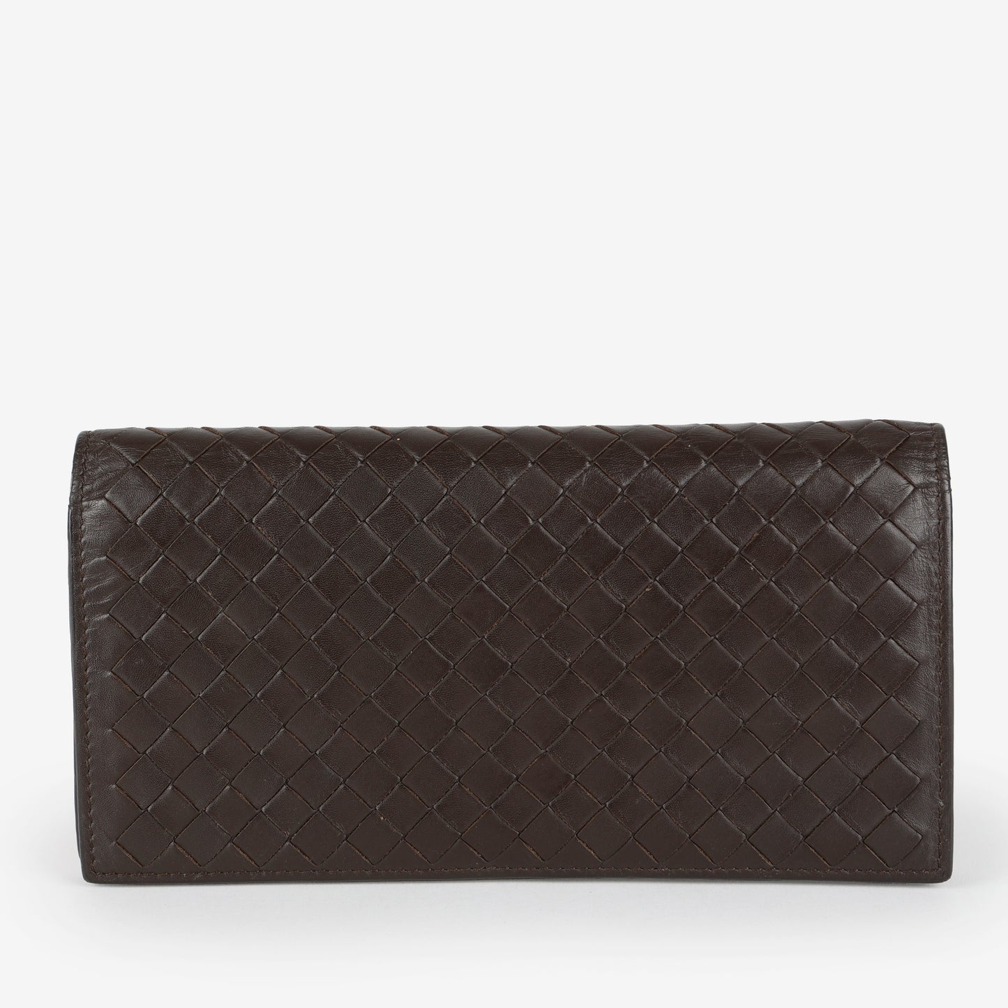 Intrecciato Continental Flap Wallet, Dark Brown