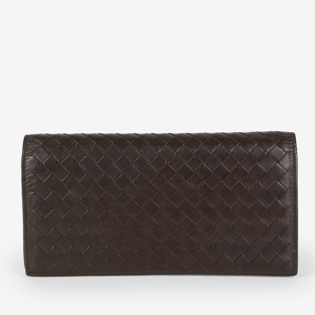 Intrecciato Continental Flap Wallet, Dark Brown