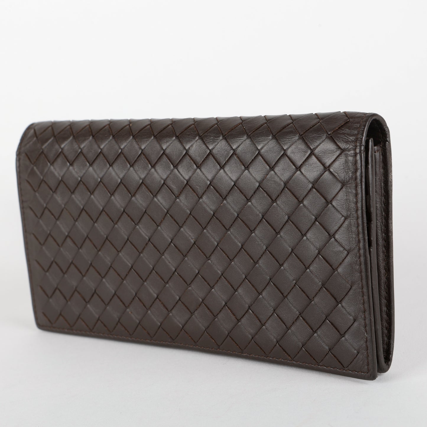 Intrecciato Continental Flap Wallet, Dark Brown