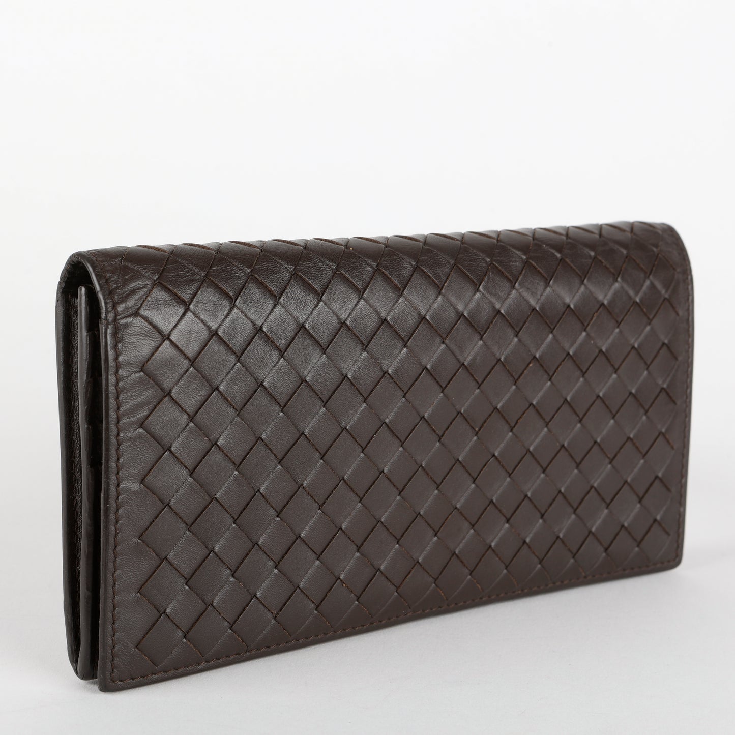 Intrecciato Continental Flap Wallet, Dark Brown