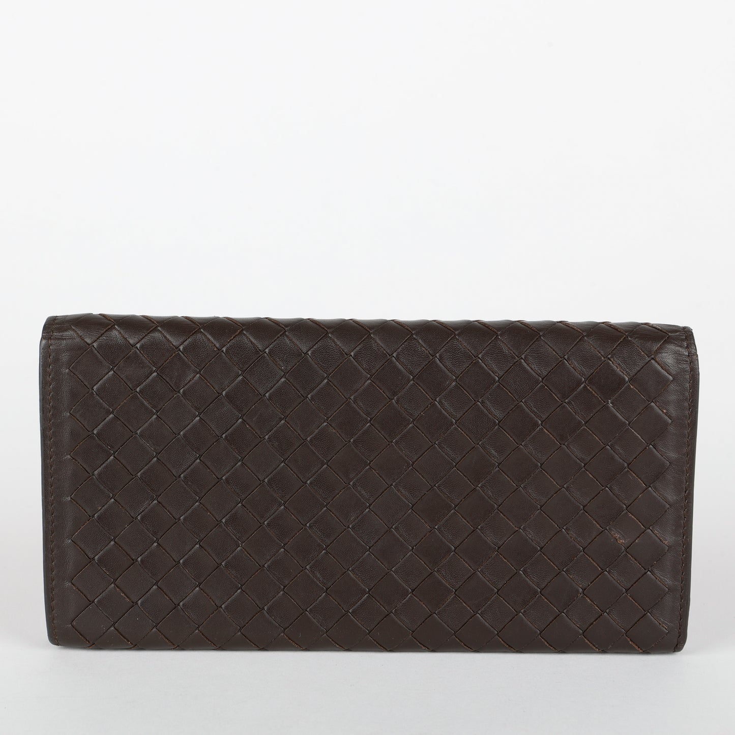 Intrecciato Continental Flap Wallet, Dark Brown