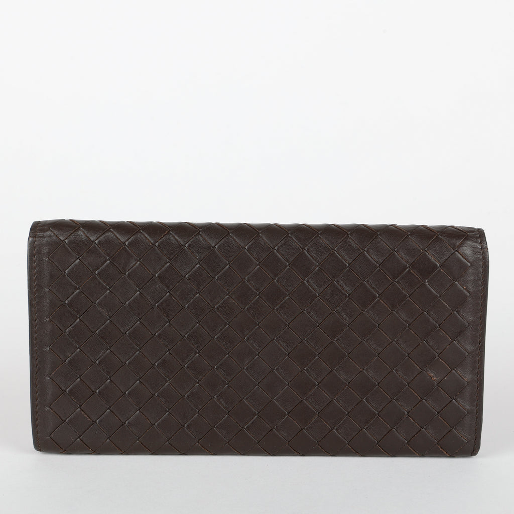 Intrecciato Continental Flap Wallet, Dark Brown