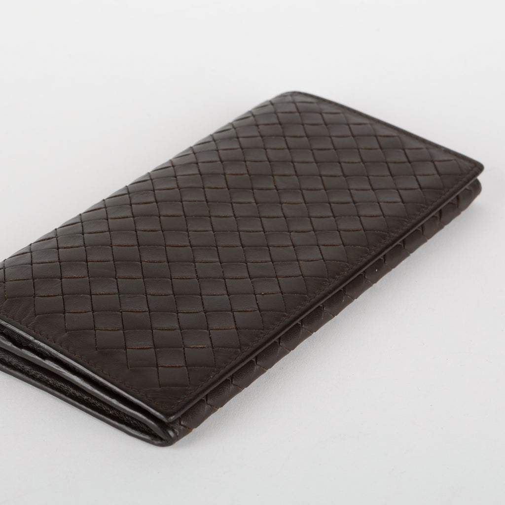 Intrecciato Continental Flap Wallet, Dark Brown