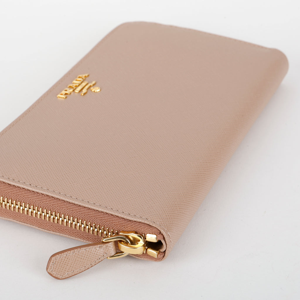 Zip Around Wallet, Taupe Saffiano