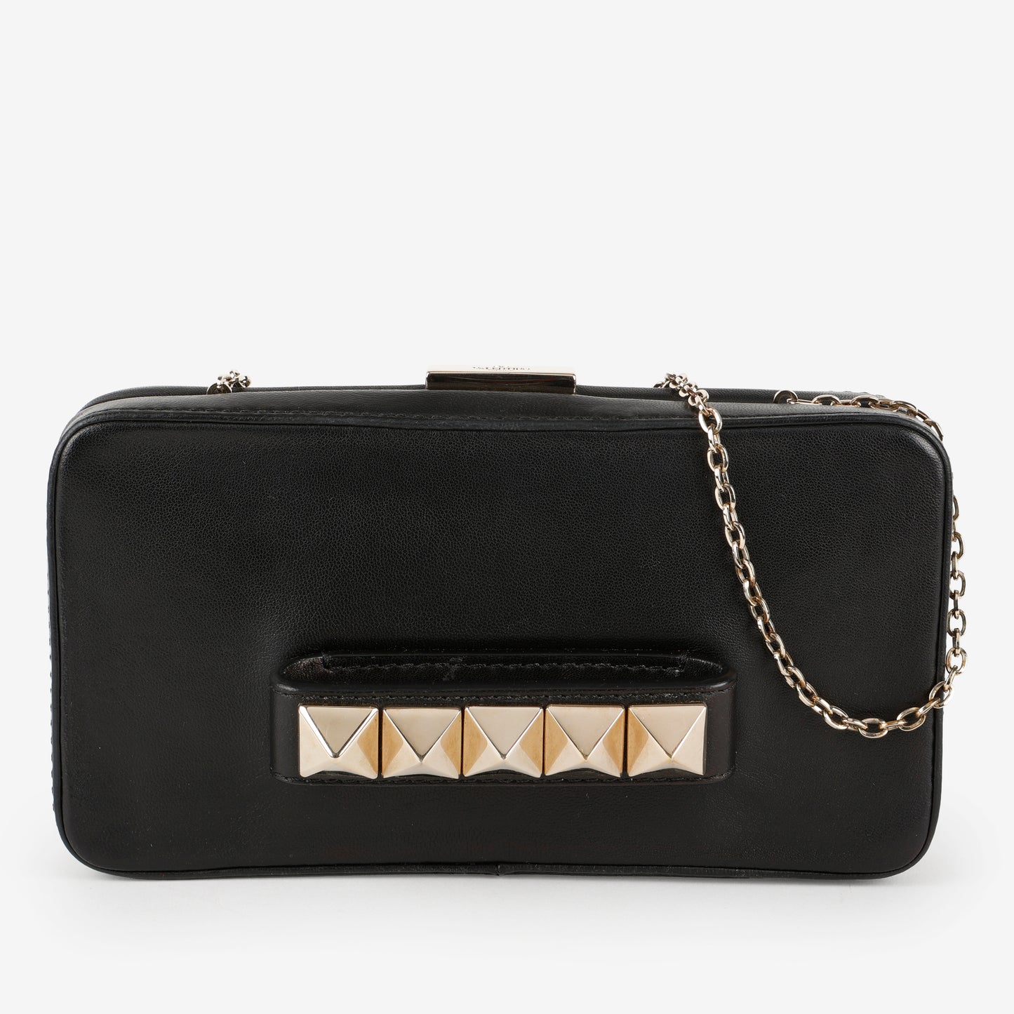 Rockstud Va Va Voom Clutch on Chain, Black Calfskin
