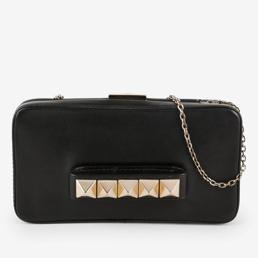 Rockstud Va Va Voom Clutch on Chain, Black Calfskin