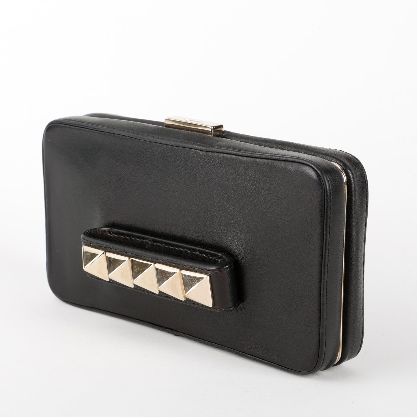 Rockstud Va Va Voom Clutch on Chain, Black Calfskin