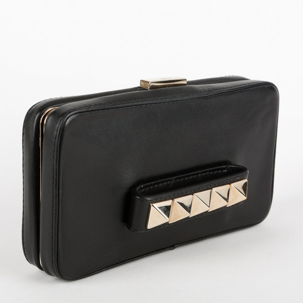 Rockstud Va Va Voom Clutch on Chain, Black Calfskin