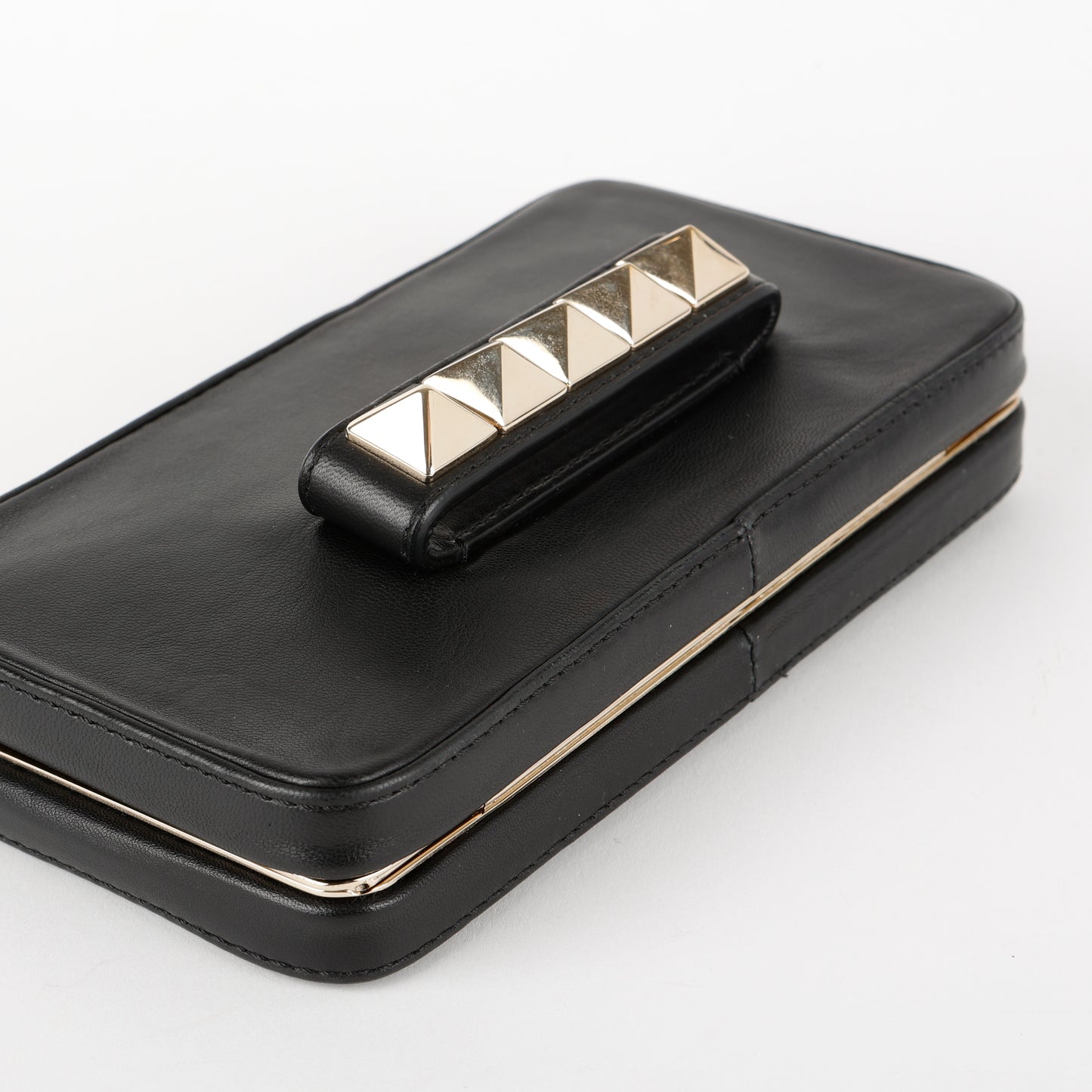 Rockstud Va Va Voom Clutch on Chain, Black Calfskin