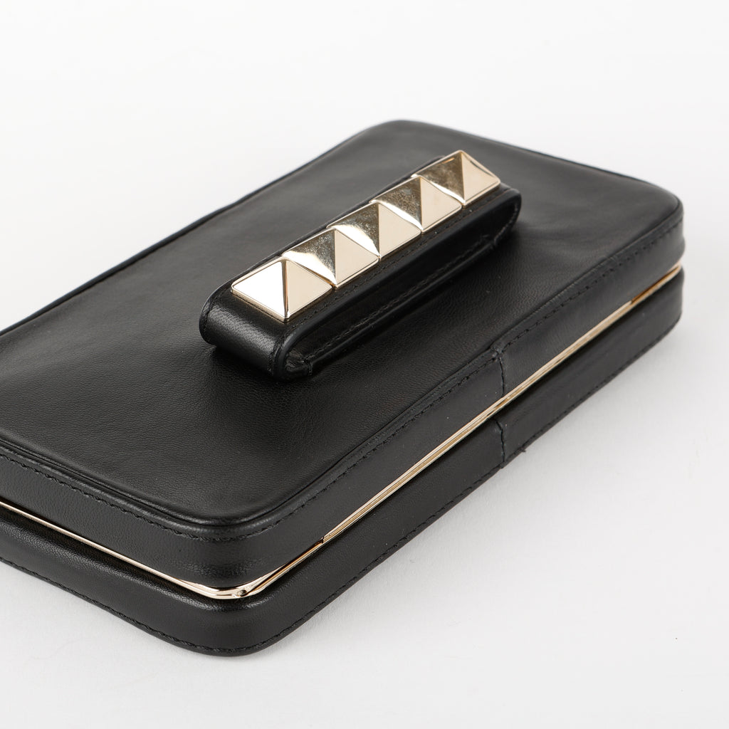 Rockstud Va Va Voom Clutch on Chain, Black Calfskin