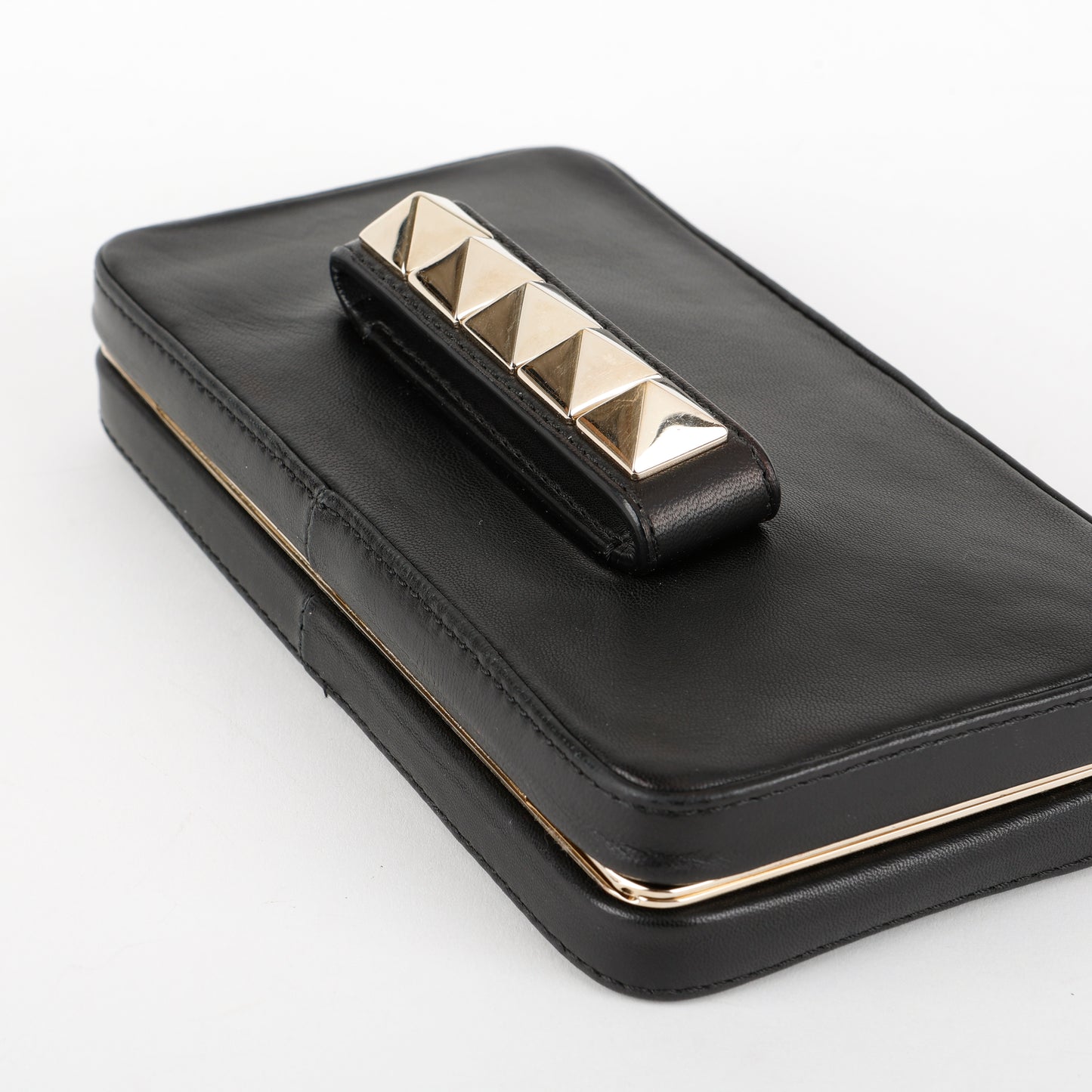 Rockstud Va Va Voom Clutch on Chain, Black Calfskin