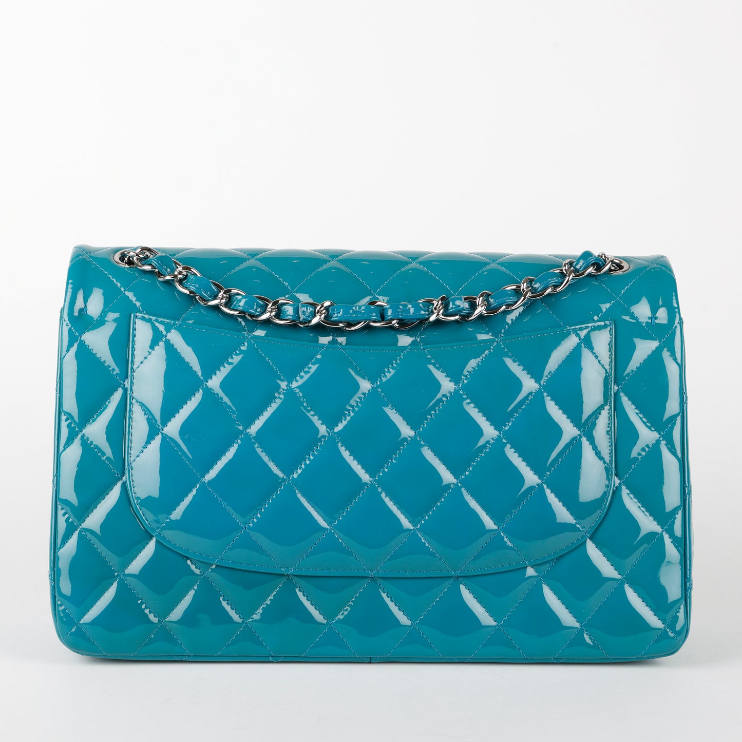 Jumbo Double Flap, Turquoise Patent Calfskin SHW