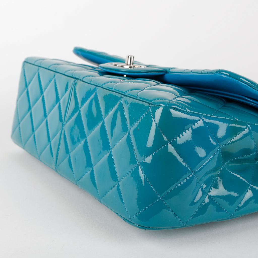 Jumbo Double Flap, Turquoise Patent Calfskin SHW
