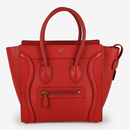 Micro Luggage Tote, Red Grained Calfskin