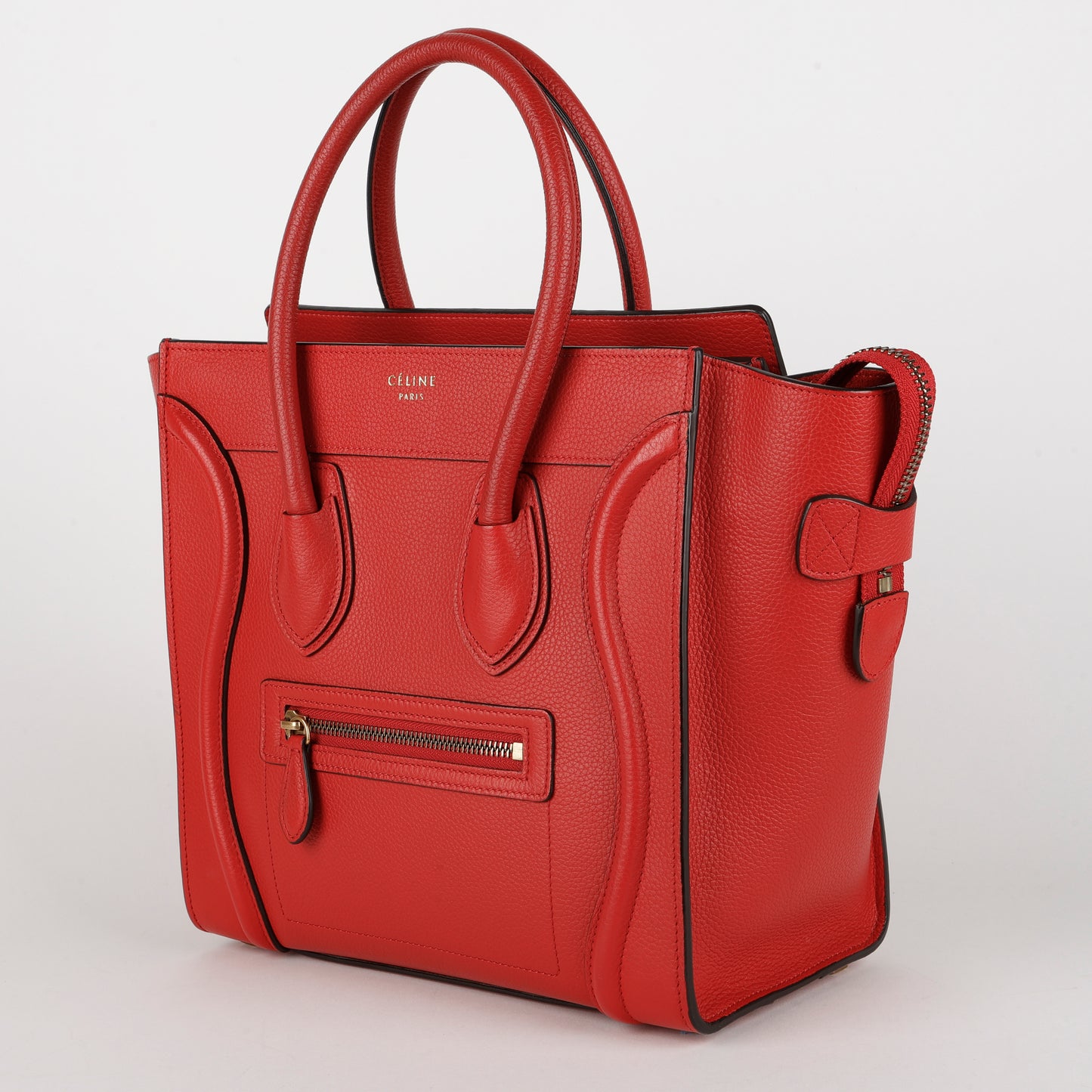 Micro Luggage Tote, Red Grained Calfskin