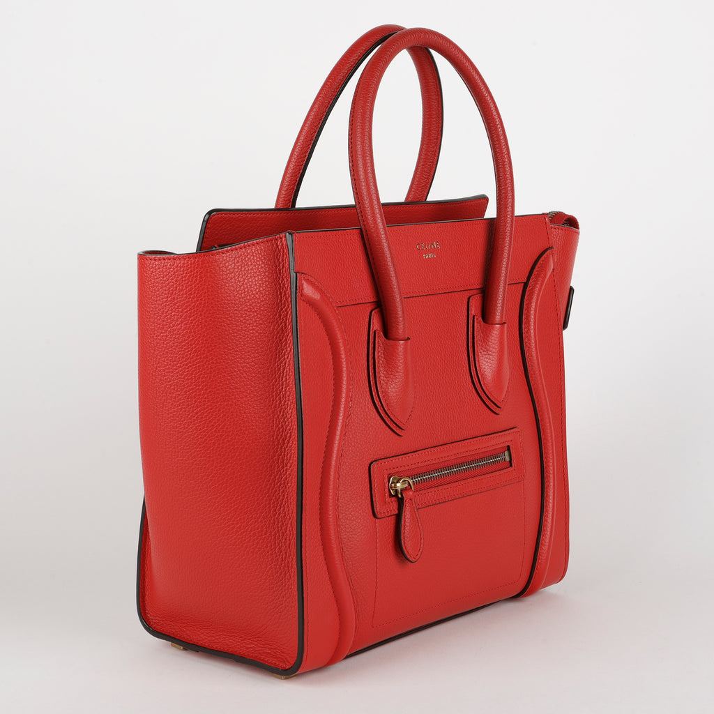 Micro Luggage Tote, Red Grained Calfskin
