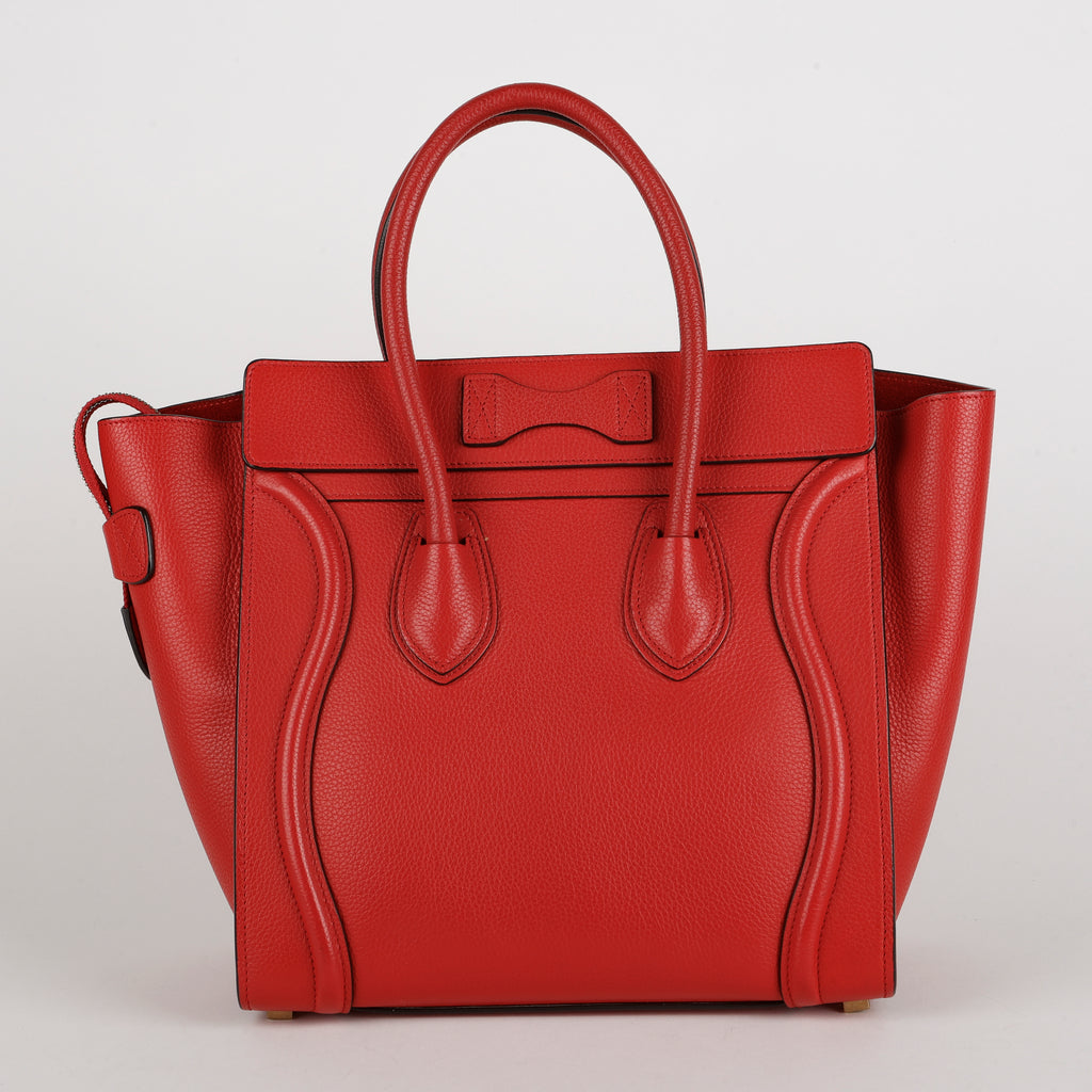 Micro Luggage Tote, Red Grained Calfskin