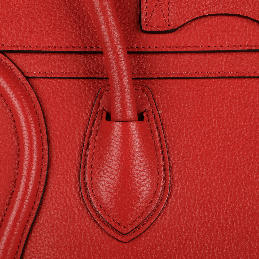 Micro Luggage Tote, Red Grained Calfskin