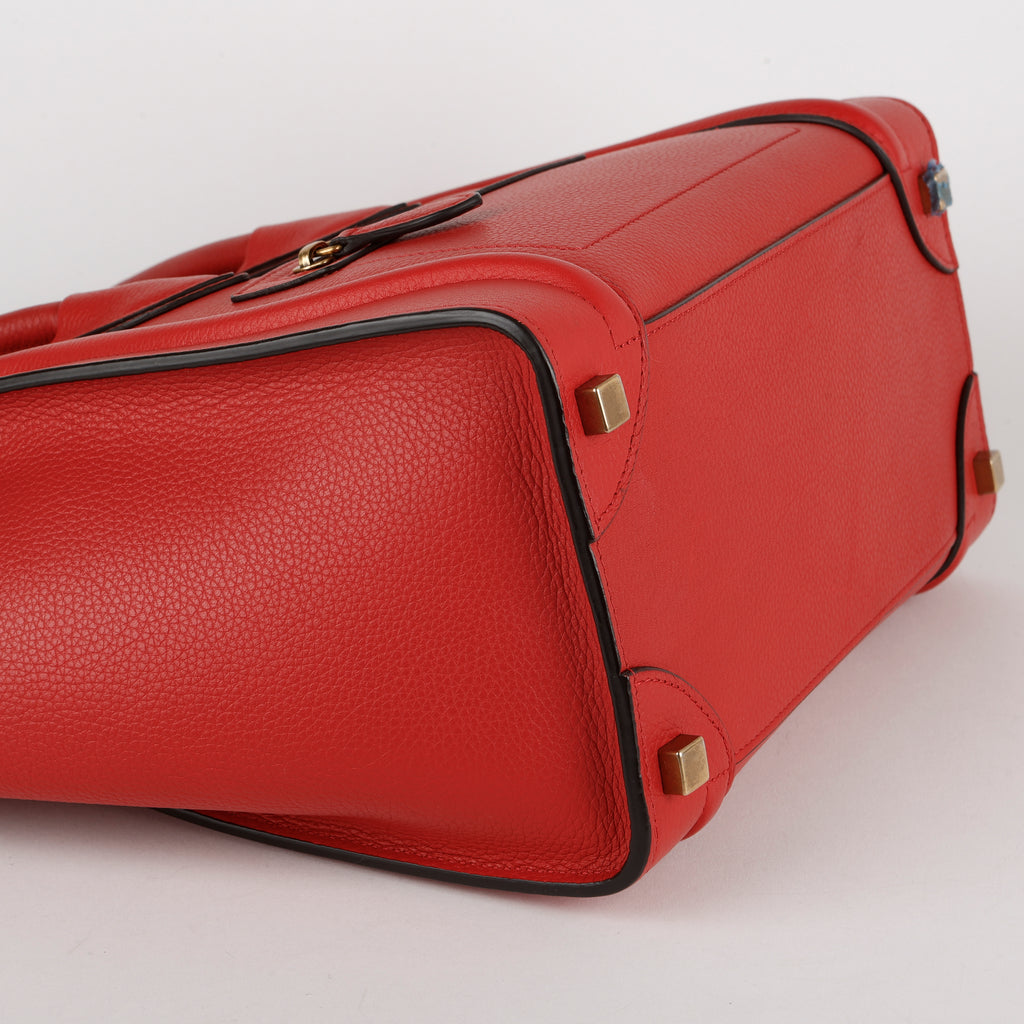 Micro Luggage Tote, Red Grained Calfskin