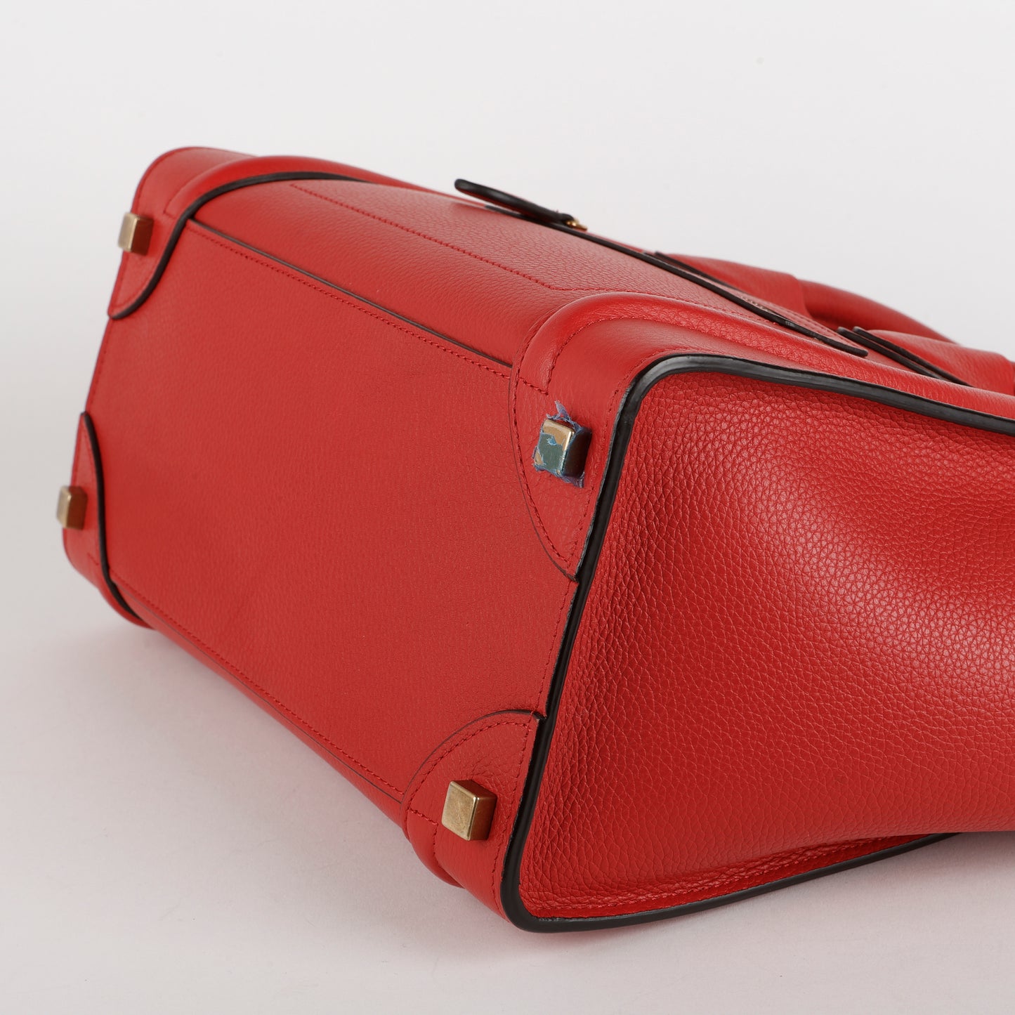 Micro Luggage Tote, Red Grained Calfskin